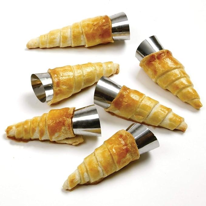 Non-stick Cream Horn Molds Stainless Steel, FantasyDay 5 inch Large Size Cannoli Tubes Kit Pack of 20 Baking Cones Pastry Roll Horn Croissant Mold - Christmas Anniversary Free Standing Cone Shape