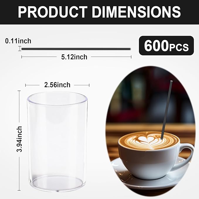 600 Pcs Black Coffee Stirrers Stir Sticks Set - Acrylic Stir Stick Holder Cocktail Straws Bar Straws Drink Stirrers for Coffee Juice Whiskey Home Kitchen Party Supplies