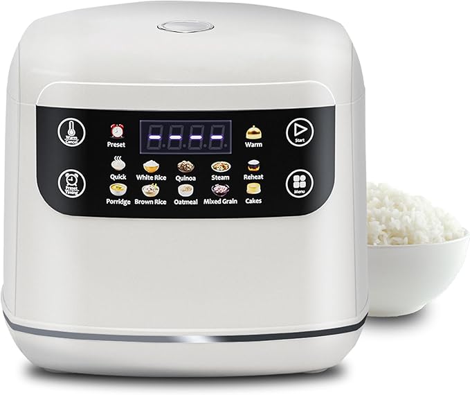 Portable Digital Rice Cooker, 6-Cup (Uncooked)/12-Cup (Cooked) Small Rice Maker with Steaming Basket, Mini Rice Cooker with 2L Removable Nonstick Inner Pot, 10 Menu Options, Auto Keep Warm, 24 Hour Delay Timer, White