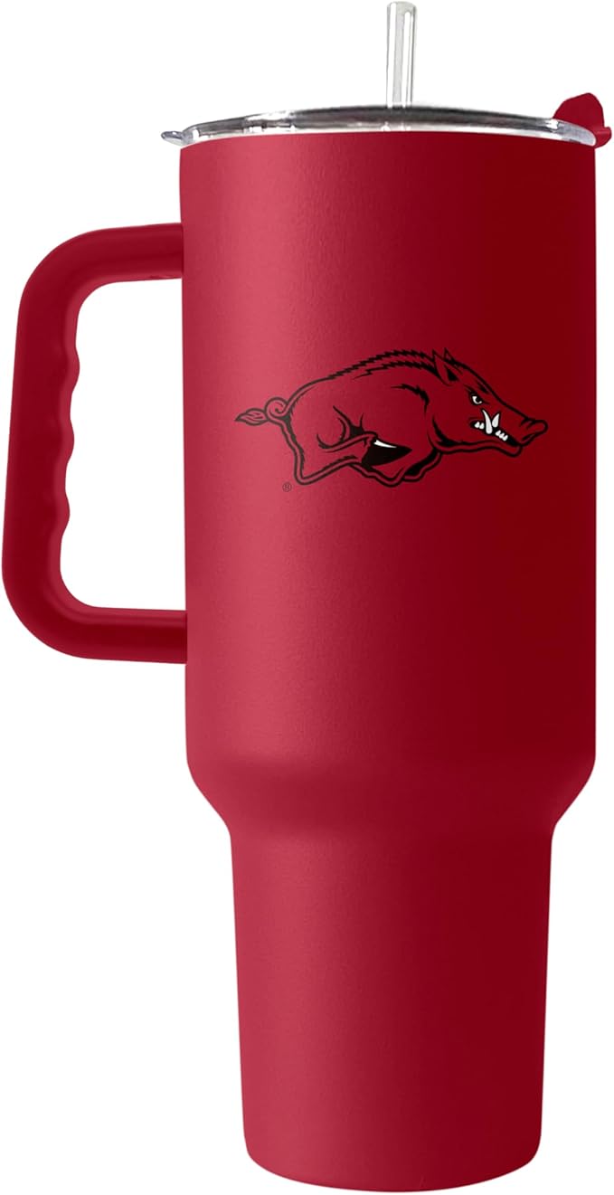 Logo Brands NCAA 40 oz Tumbler with Handle -Stainless Steel Insulated Travel Tumbler with Straw Lid – Powder Coated, Leak-Resistant, Keeps Drinks Hot/Cold – Great for Tailgating, or Everyday Use