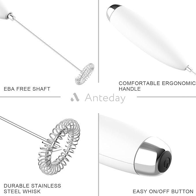 Frother Handheld for Coffee, Milk Frother Upgraded Matcha Whisk Drink Mixer Electric Mini Hand Mini Whisk Foamer Coffee Mixer for Lattes Cappuccino Frappe Matcha Hot Chocolate, White