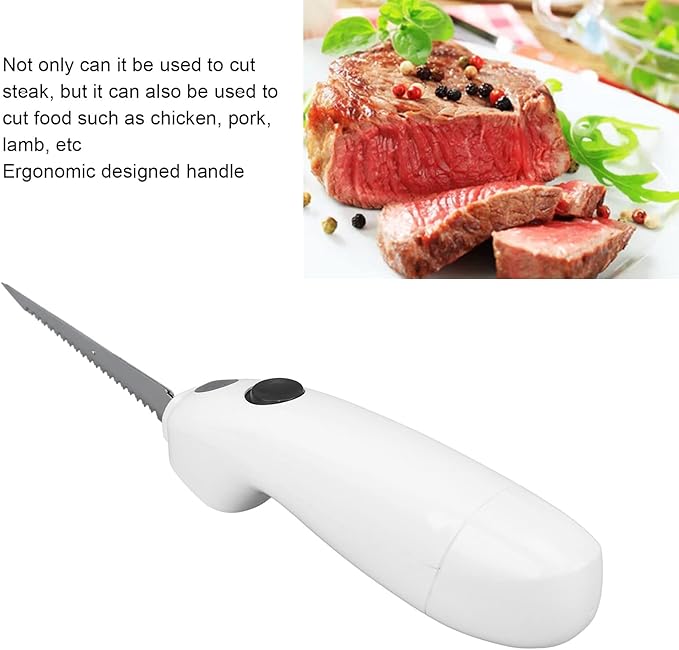 Electric Knife for Carving Meat, Poultry, Bread, Cordless Easy Electric Knife, 2 Serrated Stainless Steel Blades, Ergonomic Handle, Serving for Cooked Food