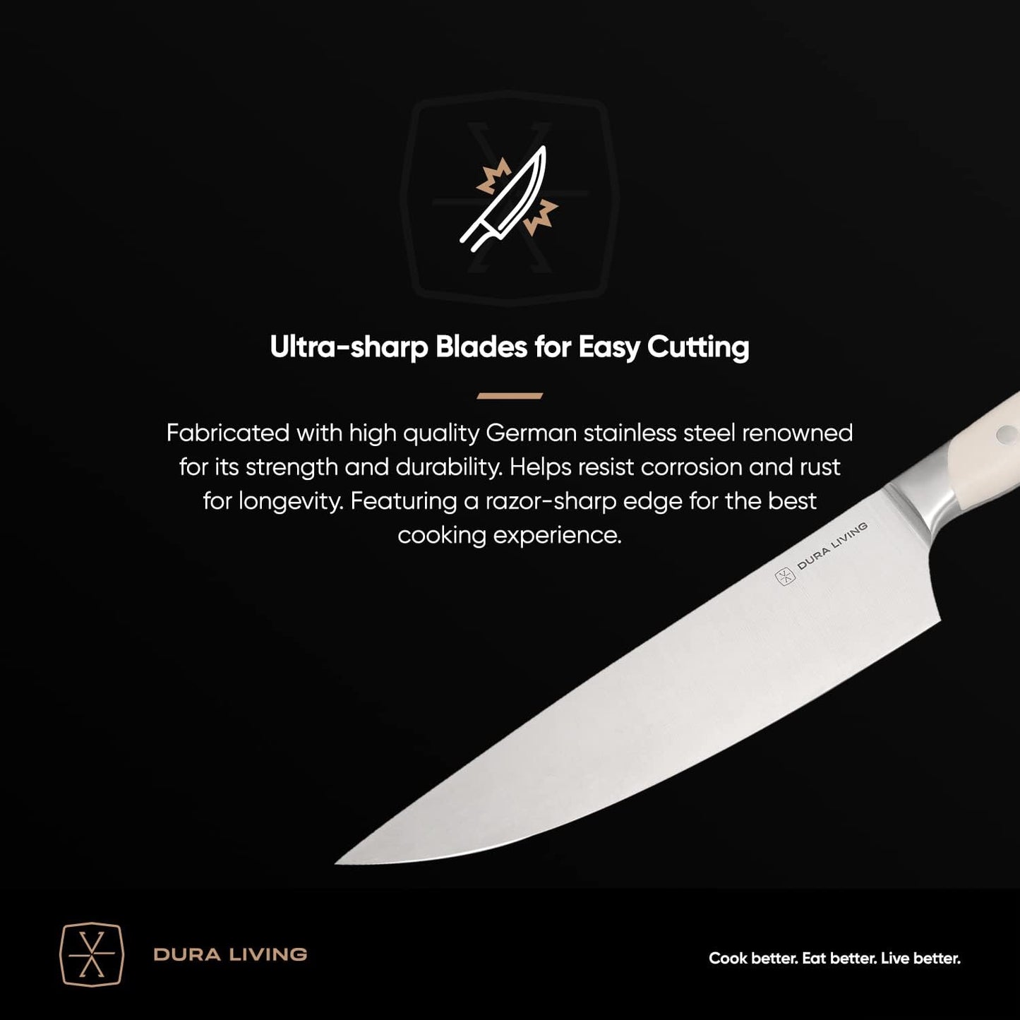 7-Inch Santoku Knife – Ultra-Sharp German High Carbon Stainless Steel, Full Tang, Ergonomic Handle, Multipurpose Kitchen Knife for Chopping, Slicing, and Dicing, Cream