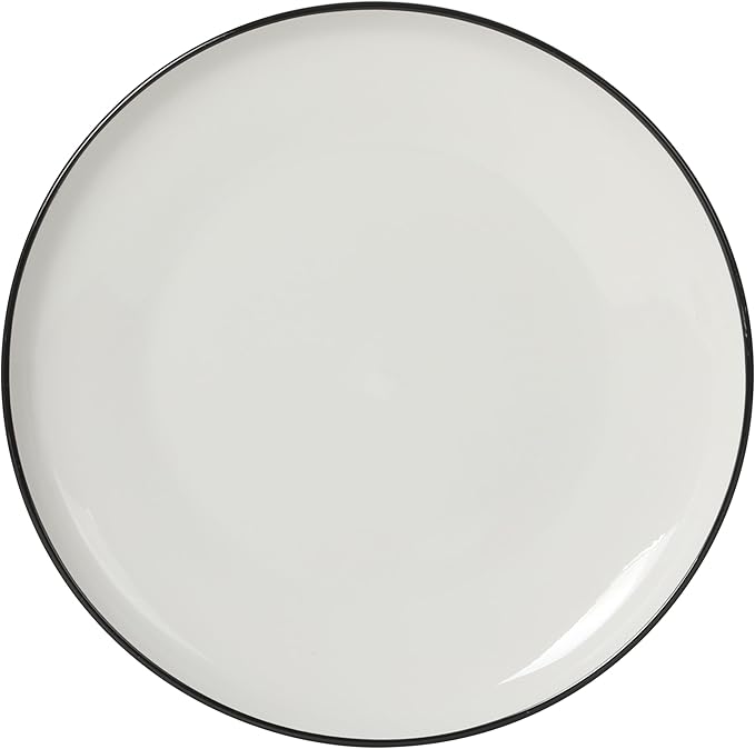 Gibson Home Havenstone 12-Piece Porcelain Dinnerware Set – Dinner Plates, Salad Plates & Bowls, Classic White With Black Rim Everyday Dish Set for Home, Kitchen, Microwave & Dishwasher Safe