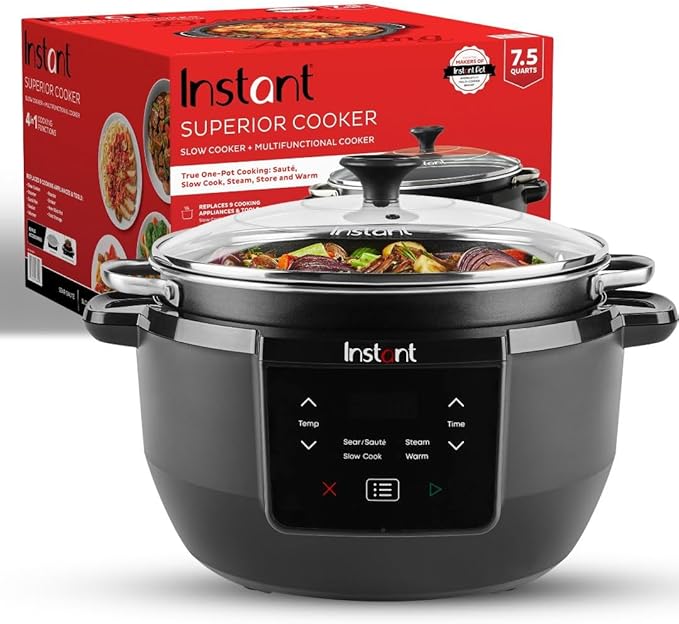 Instant Pot Superior Cooker 7.5QT Slow Cooker and Multicooker, 4-in-1 Functions, Sears/Sauté, Slow Cooks/Roast, Steams and Warms, From The Makers of Instant Pot