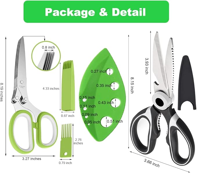 3 Pack Herb Stripper Tools Kit With 5-Blade Stainless Steel Scissors, Heavy Duty Meat Shears, Kitchen Stripping Tool, Safe Covers, Cleaning Comb, Multipurpose Chopping Mincer