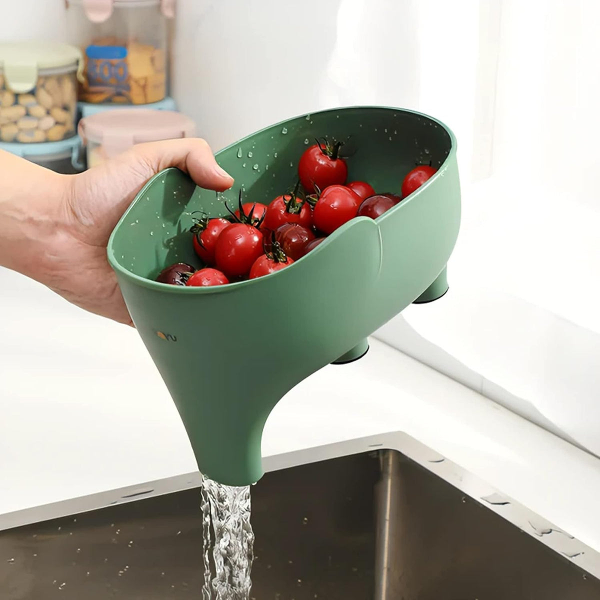 Vegetable Washing Basket with Elephant Drainage for Fruits, Pasta, Noodles - Kitchen (Gray)