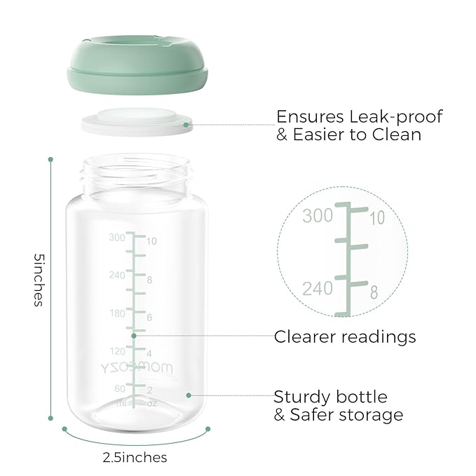 Momcozy Natural Baby Bottle, Wide-Neck, BPA Free Breast Milk Container, Storage Collection Bottle for Fridge & Milk Cooler, Breastfeeding Essential, 11 oz, 4 pcs