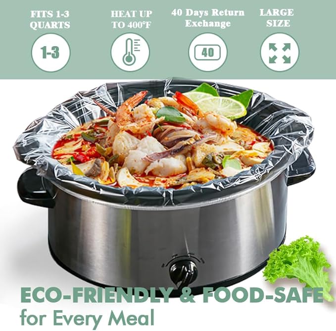 Slow Cooker Liners, 40 Cooking Bags, Medium Disposable Pot Liner Plastic Bags, Fits 1QT to 3QT Slow Cooker Cooking Pans, 11 in. x 16 in.
