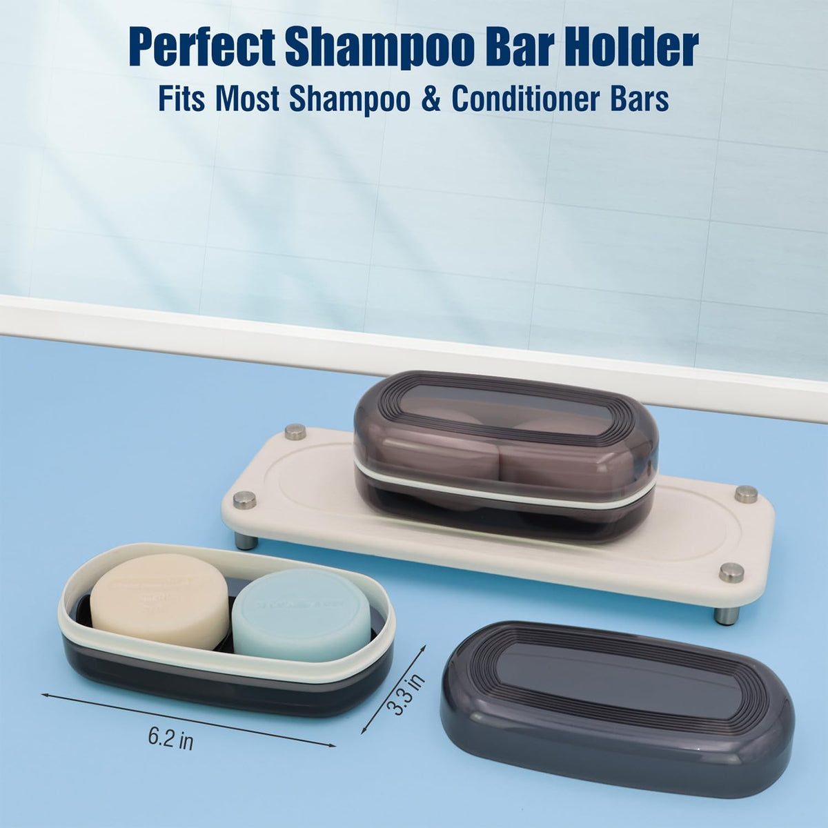 Shampoo Bar Holder Travel Case for Two Bars – Compatible with Kitsch Solid Shampoo & Conditioner Bars, Large Soap Container for Bathroom or Travel (1 Pack, Black Style A-Large)