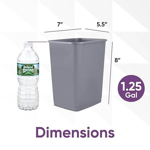 Superio 1.25 Gallon Mini Trash Can, Plastic Bathroom & Office Unlidded Waste Bin Only, Small Desktop, Dorm, Vanity, Under Sink, Cabinet, Countertop Garbage Can, Slim Diaper Pail (4, Grey)