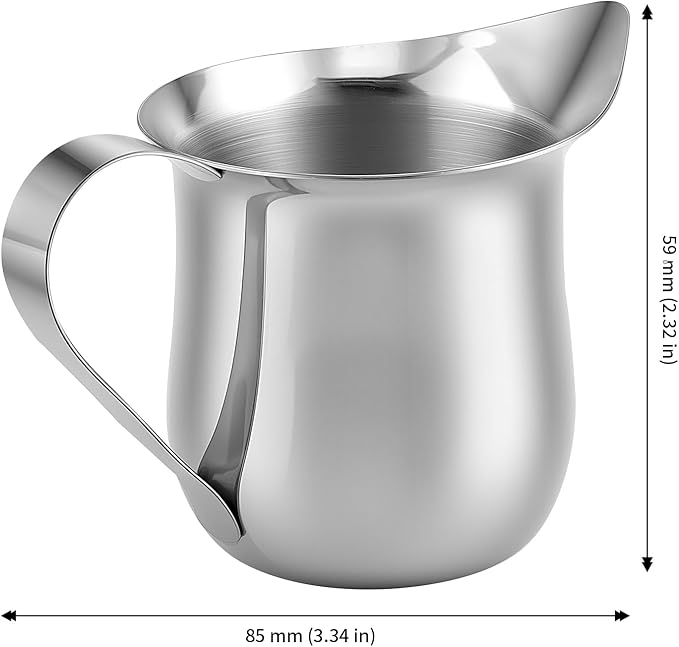 JAPCHET 20 Pack 3 Oz Small Metal Creamer Pitchers, Stainless Steel Bell Creamers with Pouring Spout, Mini Pitcher Cup Creamer Dispenser for Serving Milk, Coffee Cream, Sauce, Maple Syrup