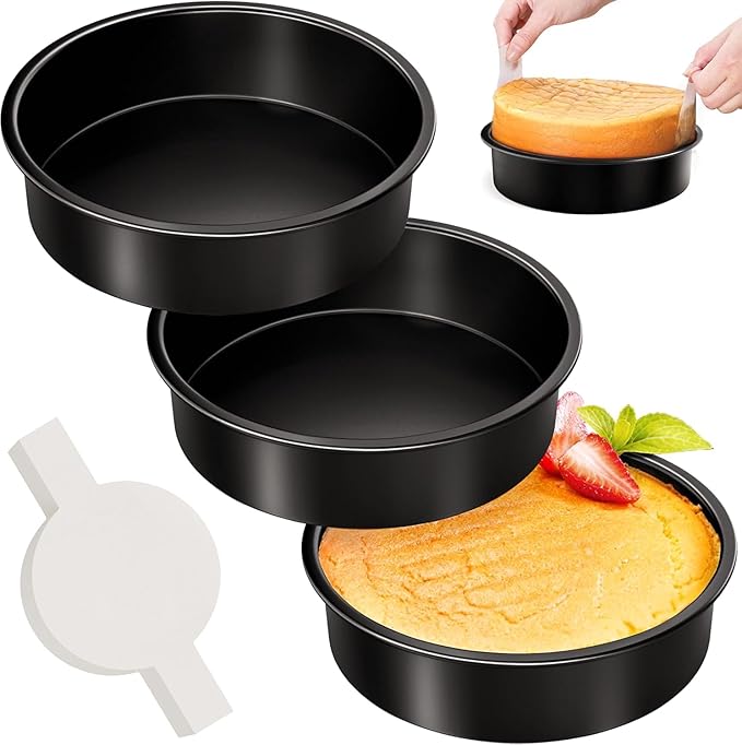 9 Inch Round Cake Pan Set of 3, Nonstick Baking Pans with 100PCS Parchment Paper, Dishwasher Safe