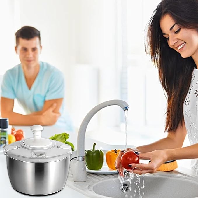 6L stainless steel salad dehydrator, fruit washer, lettuce dehydrators, suitable for home fruit washer and pasta dehydrator, kitchen essential tool (Green)