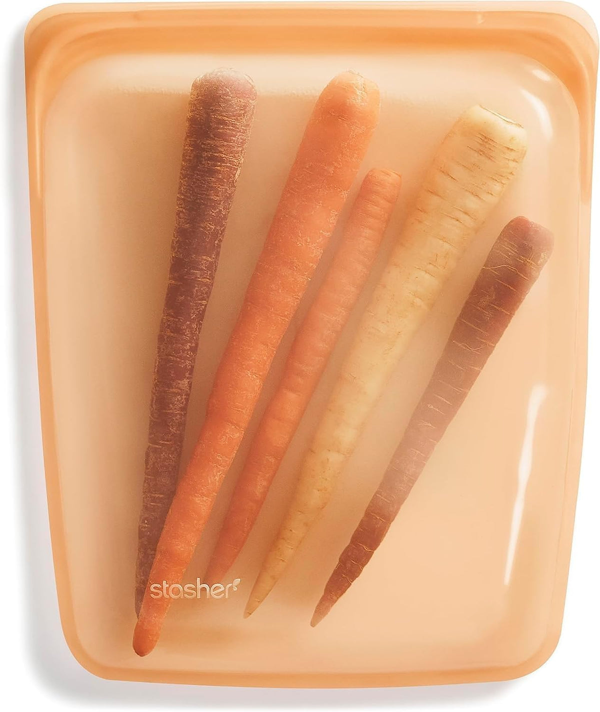 Stasher Premium Silicone Reusable Food Storage Half Gallon Bag, Orange, Microwave, Sous Vide, Dishwasher, Oven and Freezer Safe, BPA Free, Leak-free, Eco-friendly, 64 Oz