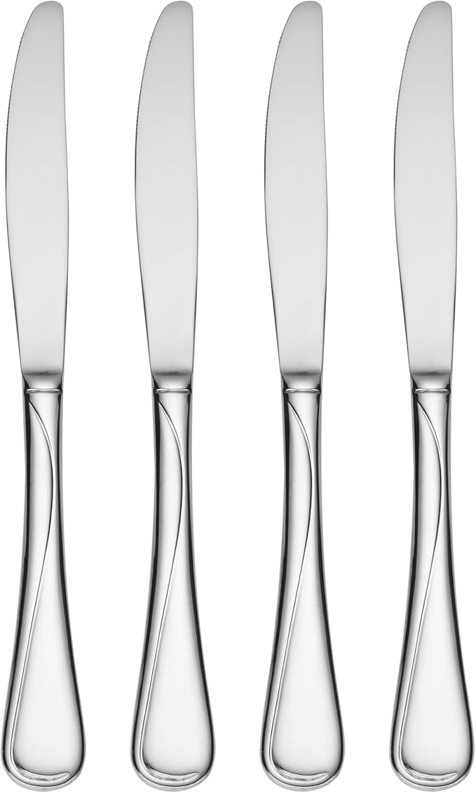 Oneida Silverware Set For 4, Flight Everyday Dinner Knives Flatware Set of 4, Stainless Steel Cutlery Sets, Dishwasher Safe Utensils, Utensil Sets, Butter Knife, 4-Piece Dinner Knife (Silver, 4 Piece)