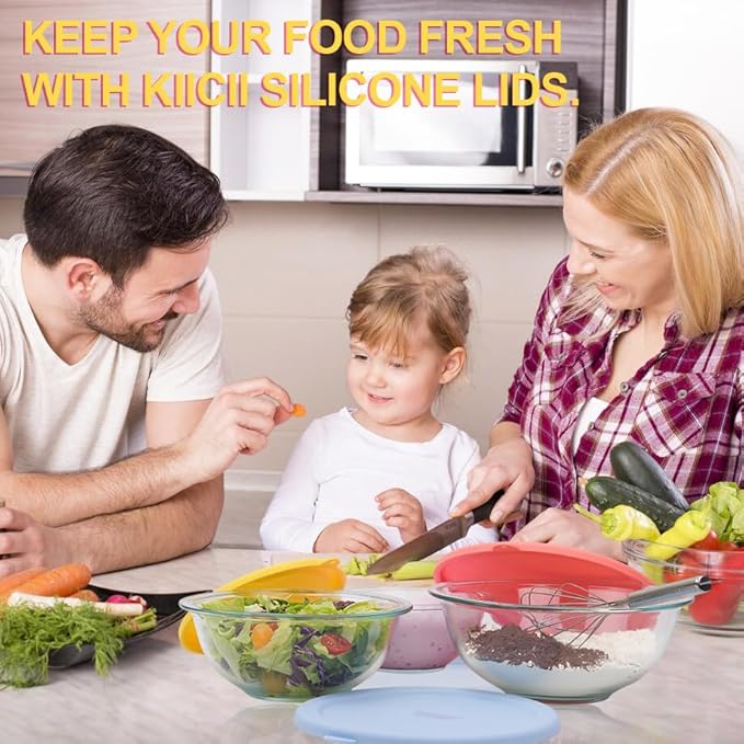 3 Pack Silicone Lids Only Fit for Pyrex 322-1 Quart / 323-1.5 Quart / 325-2.5 Quart Smart Essentials Rimmed Glass Mixing Bowls, Dishwasher and Microwave Safe (Lids Only)