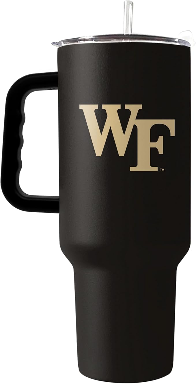 Logo Brands NCAA 40 oz Tumbler with Handle -Stainless Steel Insulated Travel Tumbler with Straw Lid – Powder Coated, Leak-Resistant, Keeps Drinks Hot/Cold – Great for Tailgating, or Everyday Use