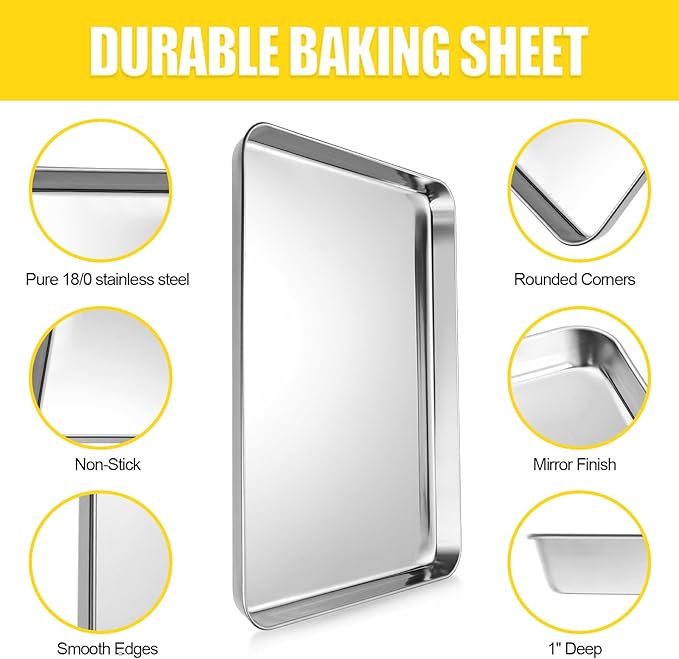 Terlulu Baking Sheet, Cookie Sheet, Stainless Steel Baking Pan, 2 Piece-19.6''x 13.8'' x 1.2'', Large Sheet Pan for Oven, Baking Tray for Baking&Roasting, Nonstick&Nontoxic&Easy Clean