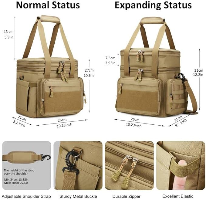 Gafetrey Large Tactical Lunch Box for Men, Insulated Lunch Bag Adult, Thermal Lunchbox Leakproof Waterproof Cooler Bag, Dual Compartment Lunch tote, Large Lunch Pail for Work Office Camping 24L