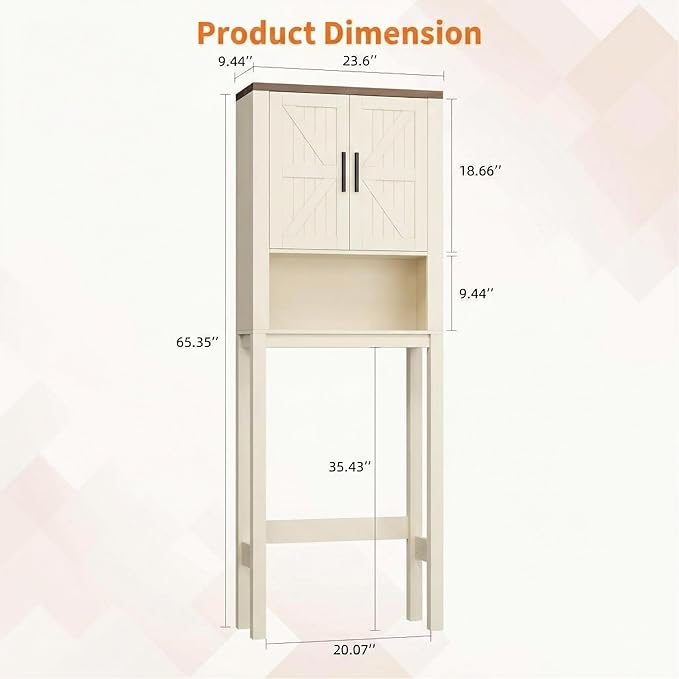 IDEALHOUSE 23.6 Inches Wide Toilet Rack with Over The Toilet Storage Cabinet, Bathroom Shelf Organizer with Anti-Tip Device, Small Freestanding Space Saver with Adjustable Shelf (Beige 23.6" W)