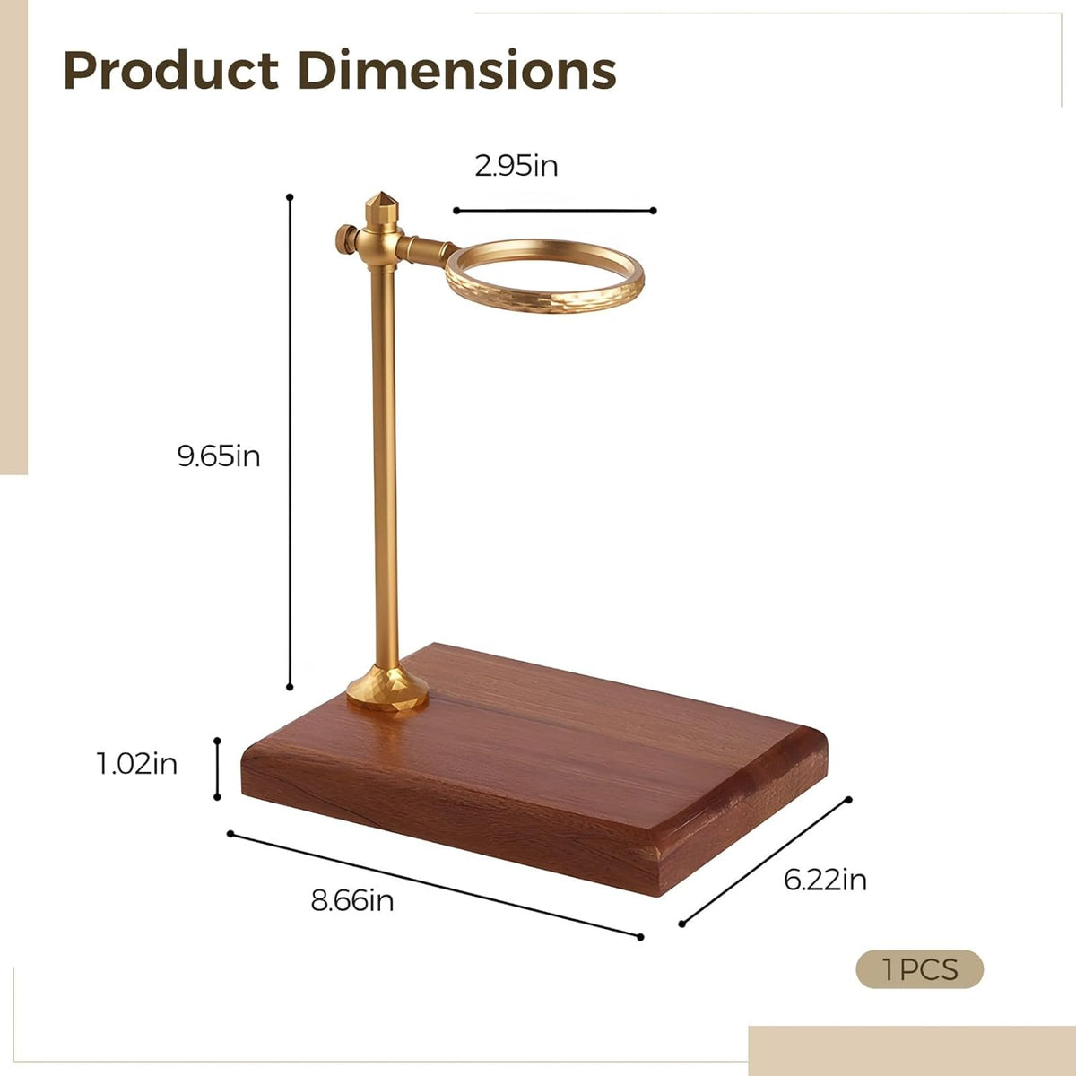 Pour Over Coffee Stand, Adjustable Dripper Holder, Solid Wood Base, Brass Metal Filter Brewer, Elegant Design for Home Office Cafe Bar Flavor Extraction