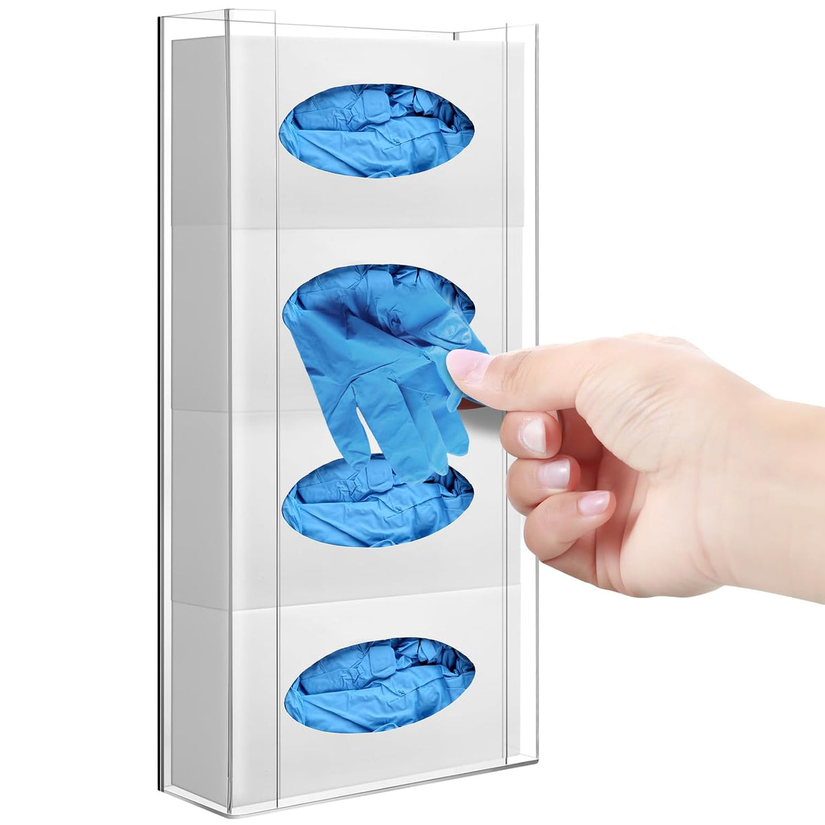 Weysat Wall Mounted Acrylic Glove Box Holder Double Dispenser Floating Glove Box Organizer Storage Rack for 4 Boxes for Kitchen Cleaning Closet Lab Exam Office (21.1 h x 10.2 W x 3.5 D)