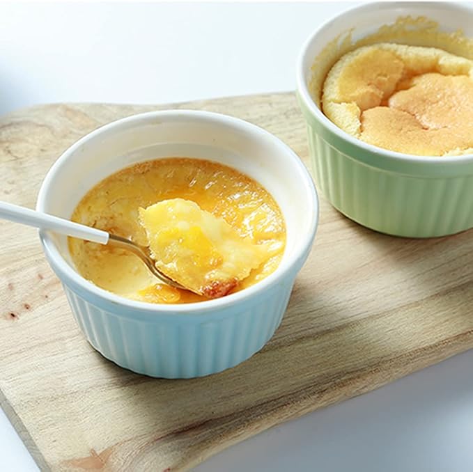 Ramekins 6oz Oven Safe,Creme Brulee Ramekin and Souffle Dishes,Porcelain Baking Bowls,Dipping Sauce Dish.Pudding Cups,Set of 6,Green.