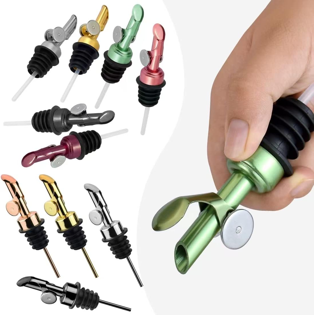 MEETSWEET Olive oil dispenser nozzle, stainless steel automatic opening and closing nozzle, leak proof, suitable for olive oil, vinegar, wine, and other liquid bottles (black 2 pcs)