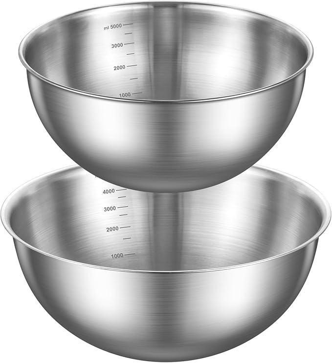 Gronivex Stainless Steel Mixing Bowls Set of 2 (4.2 & 5.3 Qt), Food Grade 304, Dishwasher Safe, Stackable Nesting Bowls for Baking, Salad Prep & Cooking