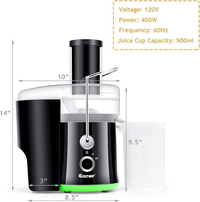 COSTWAY Juicer Machine, Centrifugal Juicer with 3-Inch Wide Mouth, BPA-Free Stainless Steel Juice Maker with 2-Speed Control, Masticating Juice Extractor for Fruit Vegetable