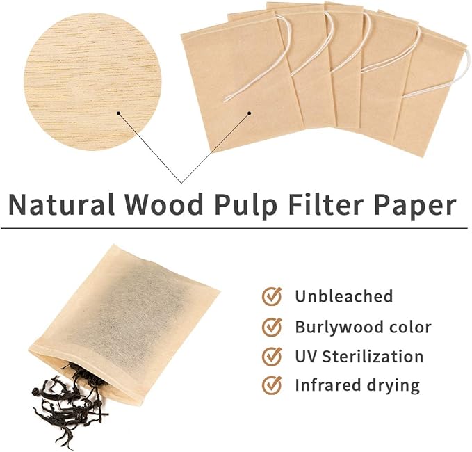 400 Pack Disposable Drawstring Tea Filter Bags Safe & Natural Unbleached Paper Tea Infuser Drawstring Empty Bag for Loose Leaf Tea (7 x 9, Natual Color)
