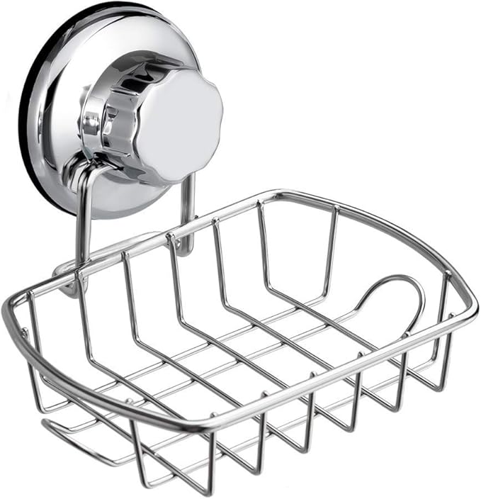 SANNO Vacuum Suction Cup Soap Dish Holder Double Suction Hooks Shower Caddy Large Basket Shelf,Bath Organizer Kitchen Storage Basket for Gel Holder Shampoo, Conditioner
