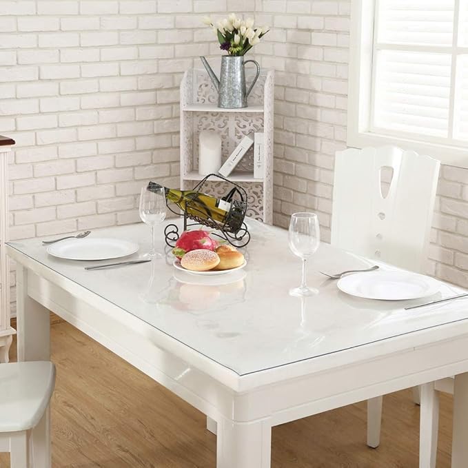 NECAUX Custom 56 x 75 Inch Clear Table Cover Protector, 1.5mm Thick Wood Grain Transparent Table Pad Non-Slip Tablecloth Plastic Protective Pad for Dining Room Table, Conference Table