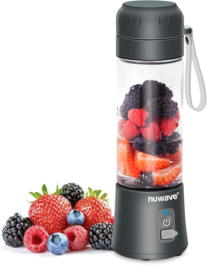 Nuwave Portable Blender with USB-C Rechargeable, 6-Blade for Crushing Ice, BPA Free 18 Oz Jar, Smoothies Blender for Travel, Office and Sports, Obsidian Gray