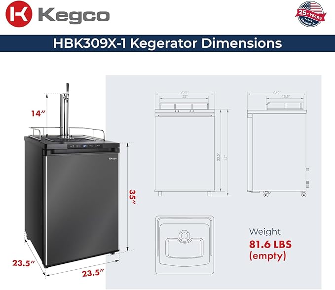 Kegco HBK309X-1 Keg Dispenser, 1 faucet without keg Black Stainless Steel