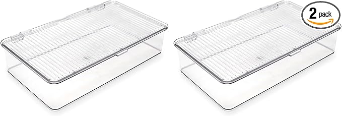 Isaac Jacobs Small Stackable Organizer Bin (10.75” x 6.5” x 2.4”) w Hinged Lid Clear Storage Box Home Office School Fridge Bathroom Kitchen Pantry Container BPAFree Food Safe (Small Clear) (Pack of 2)