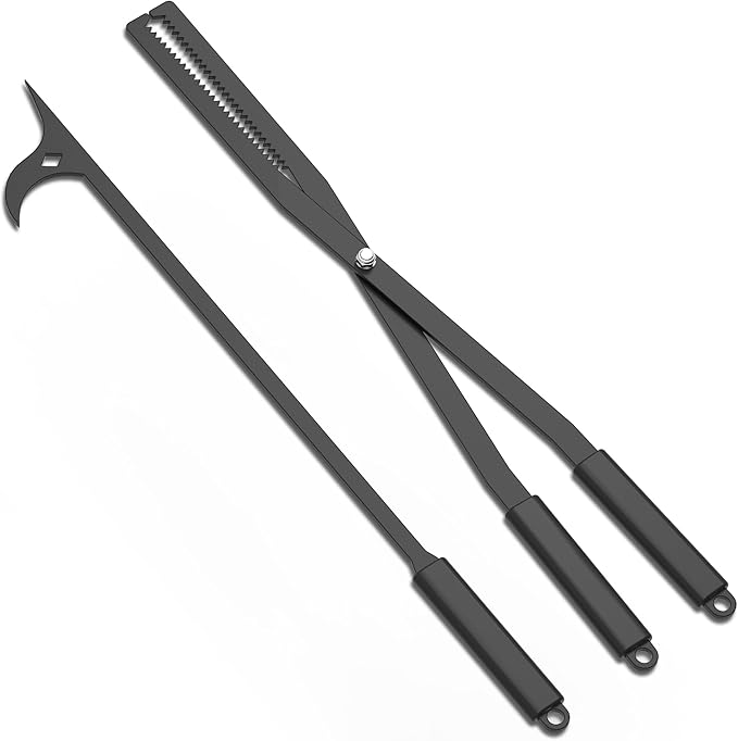 Heavy Duty Fire Tongs Firewood Grabber Tool with Scissor Shape Serrated for Campfire, Bonfire, Fire Pit Log Claw Tongs - Black