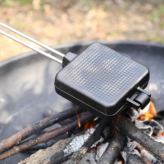Campfire Pie Iron 4.9" Large Cast Iron Sandwich Maker for Camping 4 Pcs with Storage Bag - 22.6 inch Thickened Handles - Campfire Cooking Equipment for Grilling & Outdoor Cooking