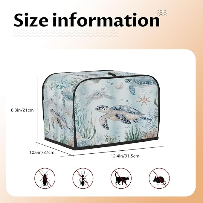 4 Slice Toaster Cover,Ocean Sea Turtles Small Kitchen Appliance Bread Machine Cover with Pockets,Dust & Fingerprint Protection