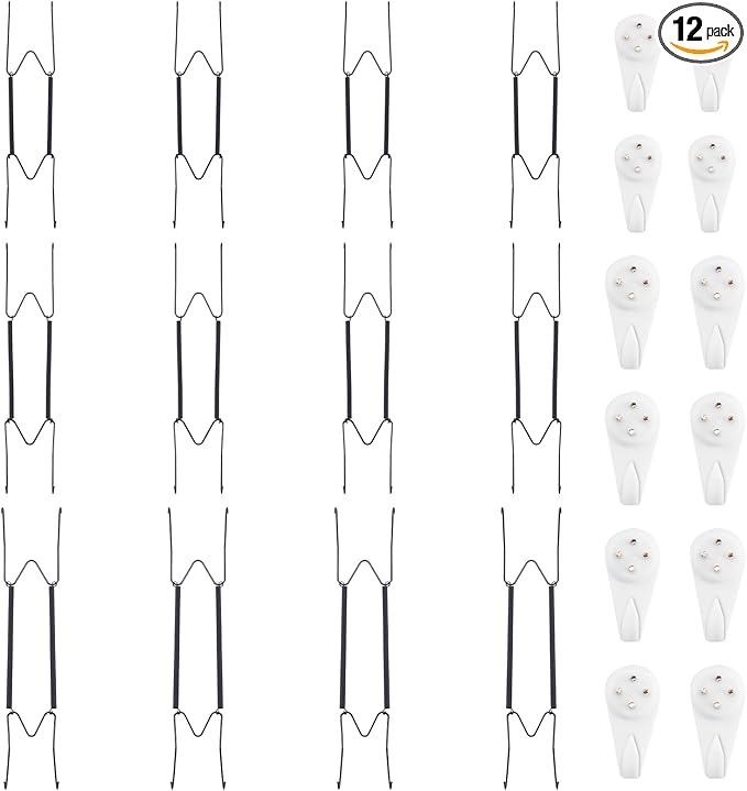 Bilillo 12 Pieces 10/12/14 Inch Stainless Steel Plate Hangers for The Wall, Invisible Heavy Duty Wire Plate Holders with 12 Pieces Wall Hooks for 9 to 16.5 Inch Decorative Plates and Arts (Black)
