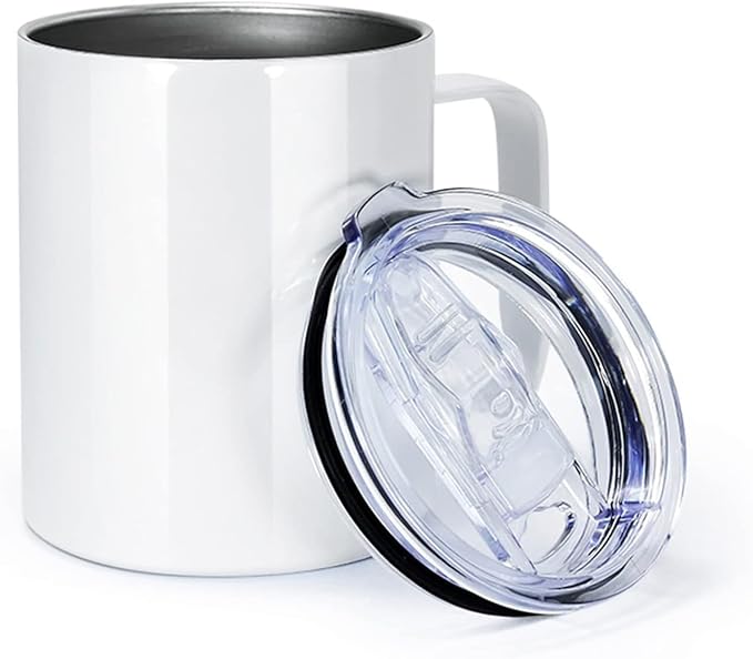 AGH 12OZ Sublimation Coffee Mug With Handle, 6Pack Stainless Steel Tumbler with Handle.Sublimation Mug Set for Coffee,Tea,Beer and Juice, Individually Boxed, White