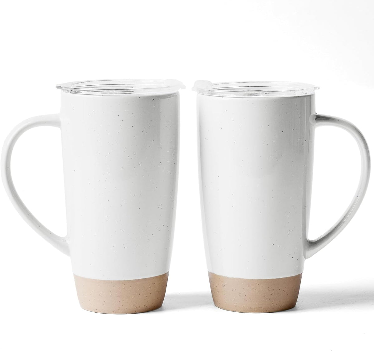 famiware Milkyway Coffee Mugs, 20oz Large Coffee Mug, Ceramic Mug Set of 2 with Lid, Cup Set with Handle for Latte, Tea, Cocoa, Milk, Home & Office, White