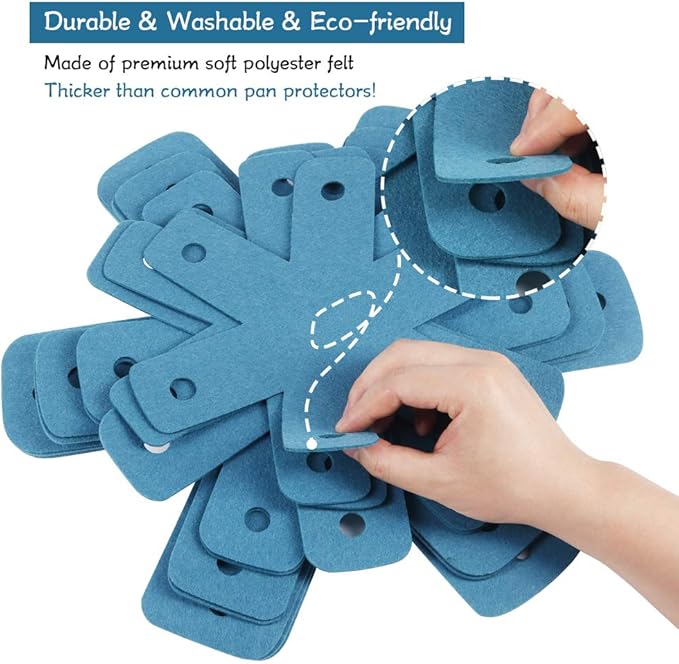 BYKITCHEN Pot Pan Protectors, Set of 12 and 4 Different Sizes, Larger & Thicker Cyan Pan Protector Pads, Pan Pot Separator Pads for Stacking and Protecting Your Cookware