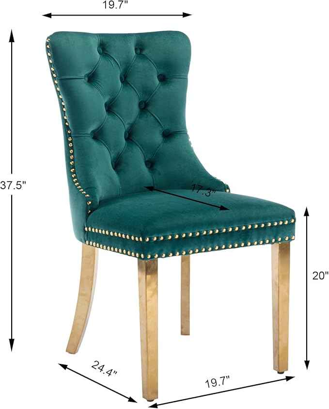 Velvet Dining Room Chairs Set of 4, Upholstered Dining Chairs with Back Ring Pull Trim and Golden Stainless Steel Legs,Modern Dining Chair Perfect for Dining Room,Living Room,Kitchen(Green)