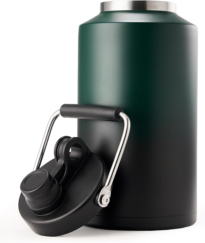 Kerilyn Insulated Gallon Jug with Handle, One Gallon, 128oz Stainless Steel, Large Double Vacuum Water Bottle for Hot & Cold Drinks, Wide Mouth, Sweat Proof, Great for Travel, Camping, Green Gradient