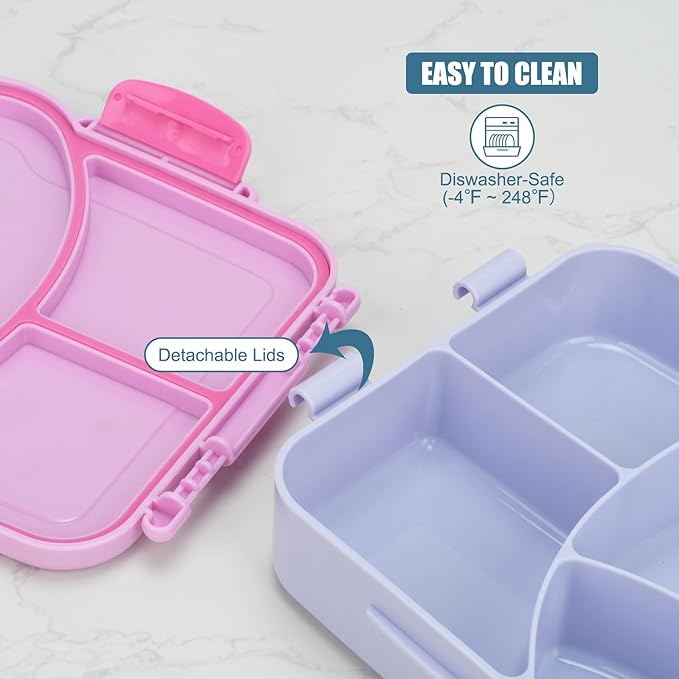 Bento Box for Kids School Lunch Box with Utensils and a Dipping Bowl, Leak-Proof 4 Compartments with Carrying Handle, BPA-Free Bento Box for Girls and Boys in School, Preschool, Daycare (Purple)
