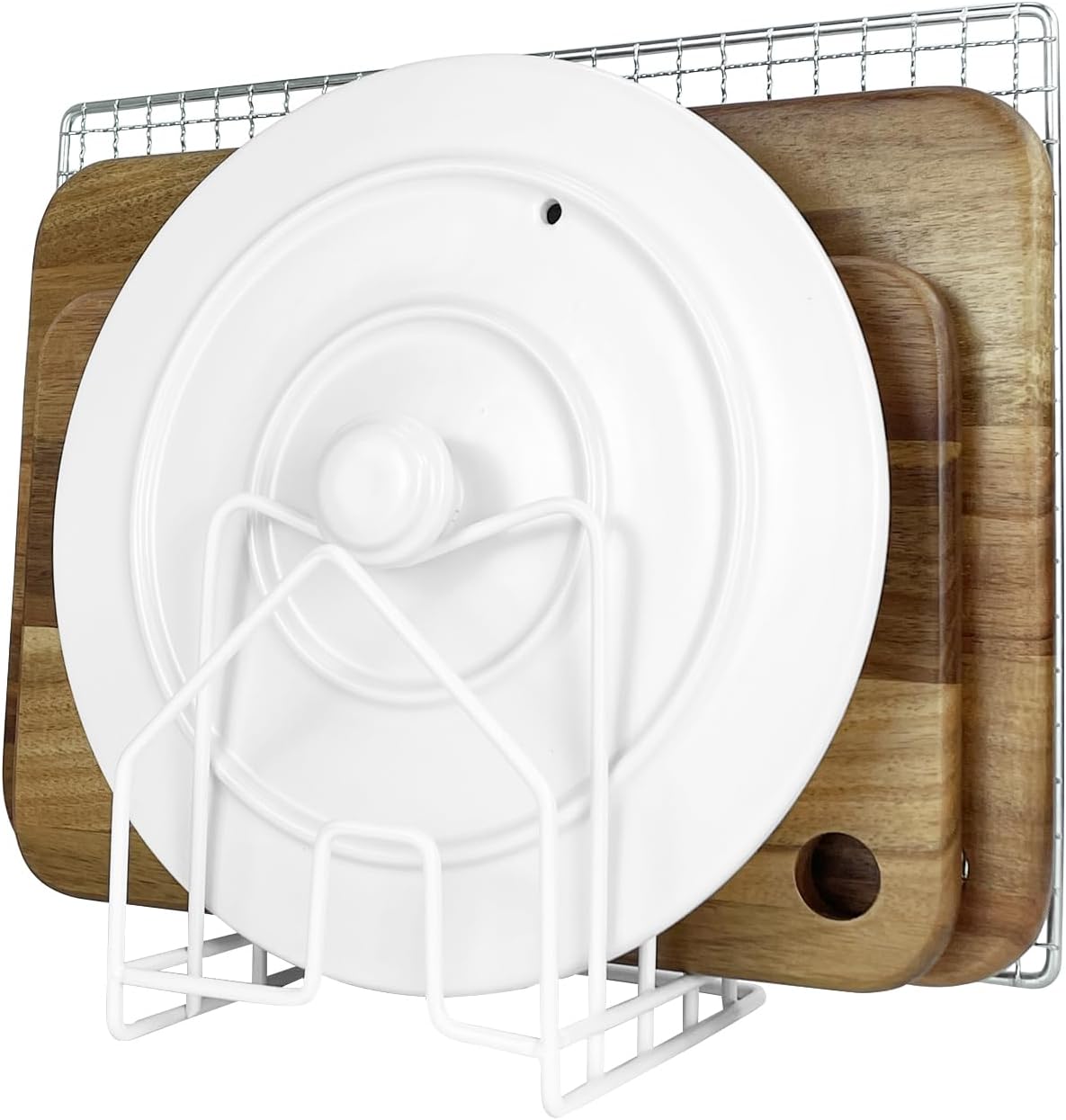 Pot Lid Organizer W 2 Chip Bag Clips Cutting Board Holder Inside Cabinet 304 Stainless Steel Pan Organizer Under Cabinet Pot Cover Cookie Sheet Bakeware Serving Tray Cooling Rack Stand Kitchen White