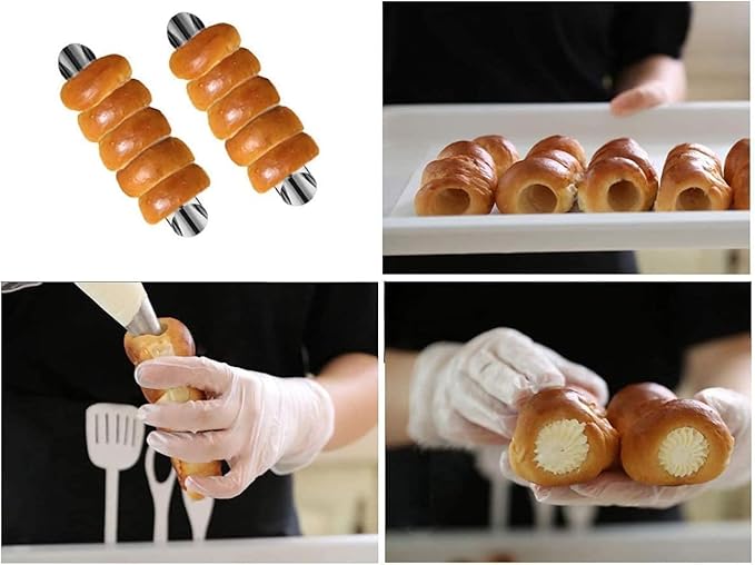 16 Pack Cannoli Tubes Stainless Steel, 5 inch Large Size Cannoli Tubes Baking Molds with Piping Bags, Long Piping Tips for Cream Horns, Cannoli Shell, Brioche Rolls, Croissant Toast