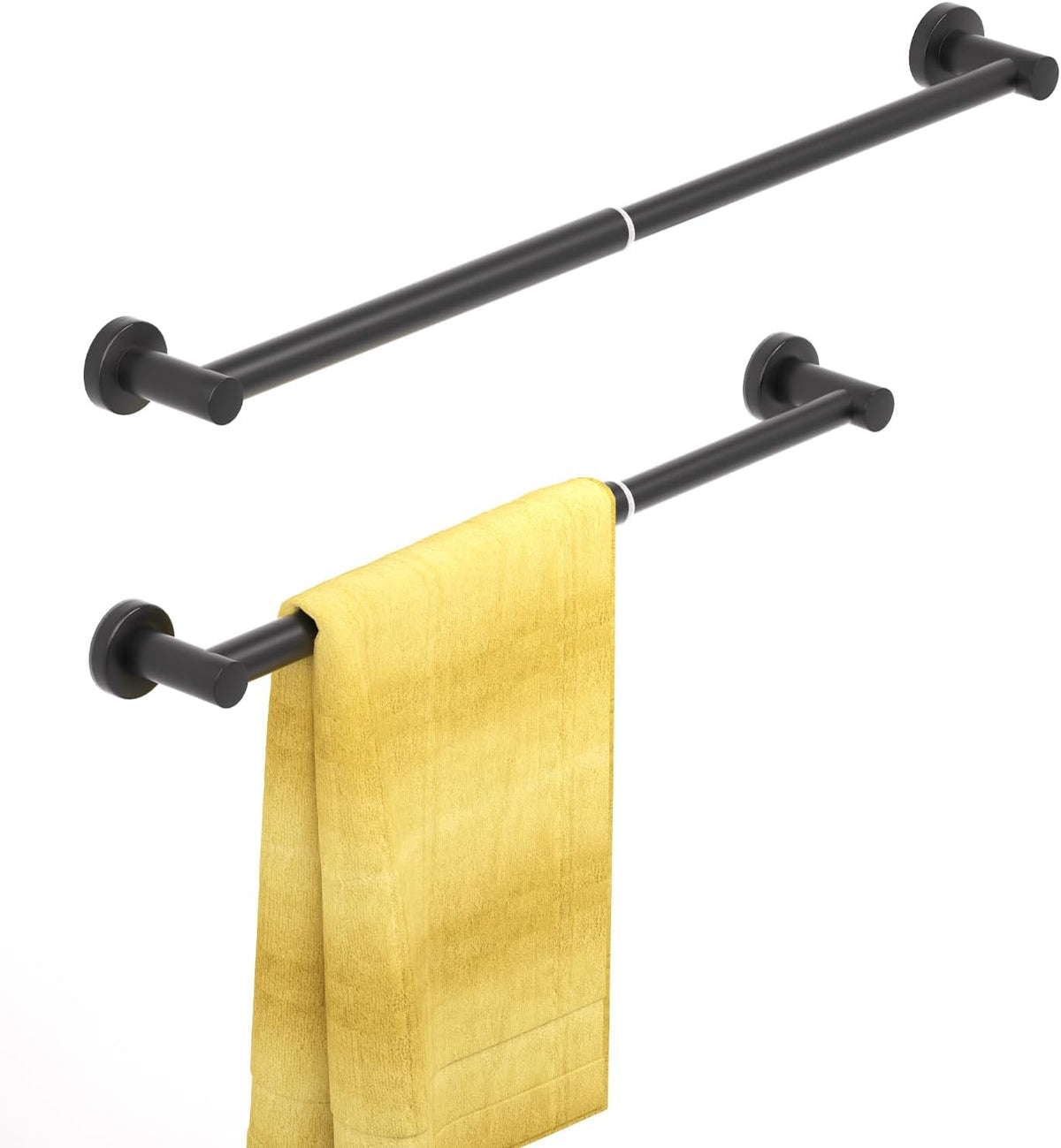 Towel Bar Adjustable Bathroom Towel Holder, HOMOTEK Size from 14 Inch to 24.5 Inch Single Towel Racks, Towel Hanger Hook for Bathroom, Kitchen(Thickened 1 Pack Matte Black)